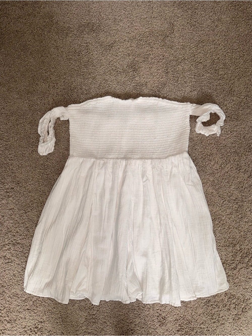 American Eagle Outfitters White Smocked Tie-Shoulder Sundress